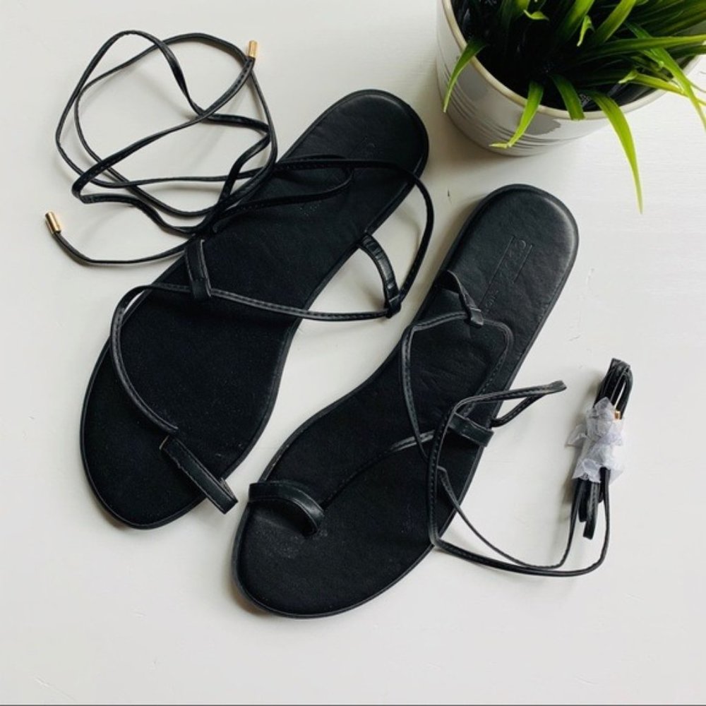 ASOS Black Leather Lace Up Wrap Sandals 8 NEW - Picture 1 of 3